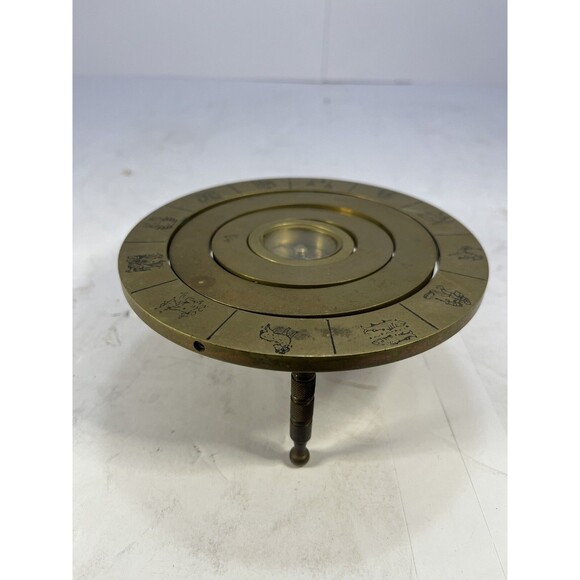 6" Brass Compass with Zodiac Signs - Antique Finish Decorative Nautical Piece - Picture 5 of 8
